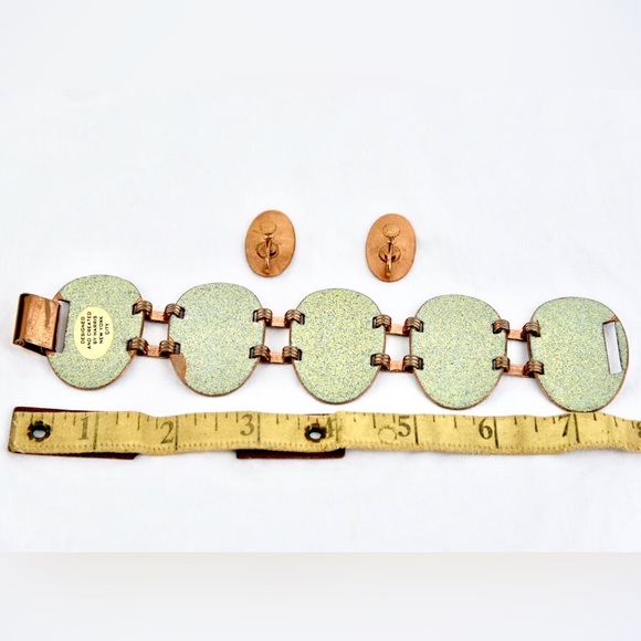Vintage Copper & Glass Enamel Ballerina Bracelet & Earrings Set by Harris NYC - Picture 3 of 4